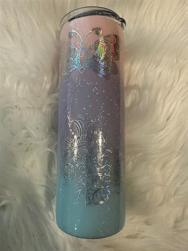 Flowers and Butterflies Pastel Colors Epoxy Tumbler 20oz