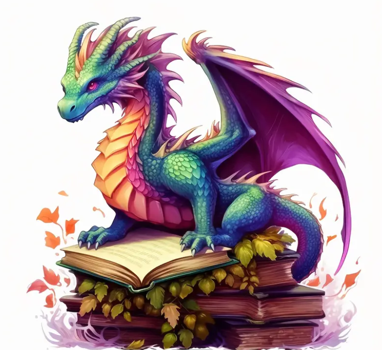 Dragon on Book with Vines Decal