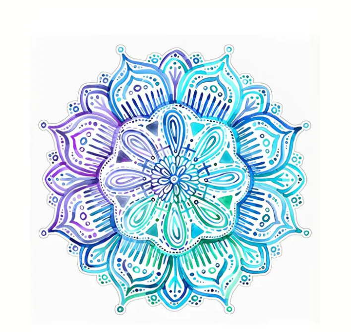 Iridescent Aqua And Purple Watercolor Mandala