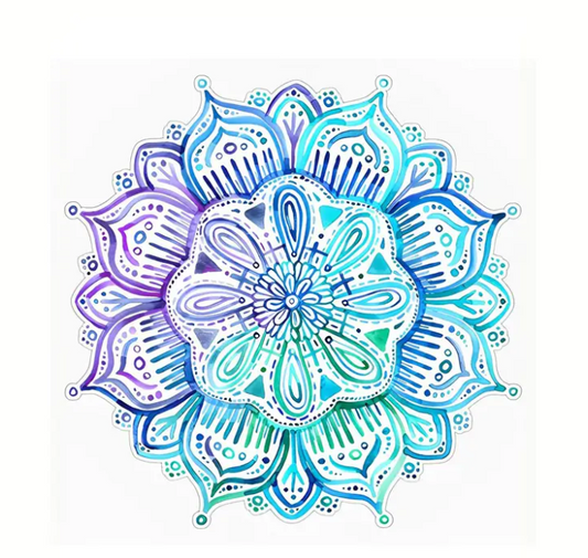 Iridescent Aqua And Purple Watercolor Mandala