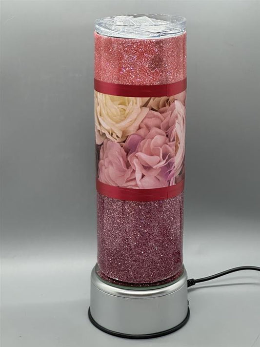 Roses and Pink Glitter Tumbler Epoxy 20oz
