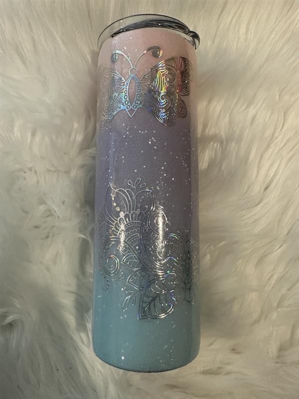 Flowers and Butterflies Pastel Colors Epoxy Tumbler 20oz