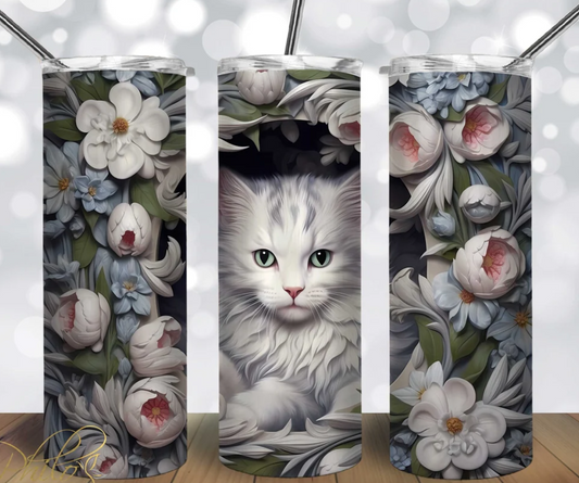 3D White Majestic Cat Tumbler 20oz