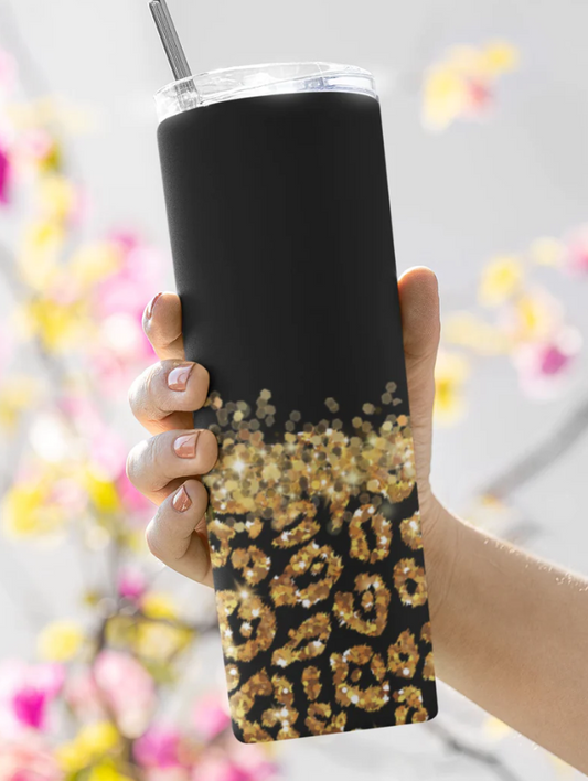 Black and Gold Leopard Tumbler 20oz