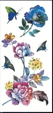Blue Peonies and Roses with Butterflies Tattoo