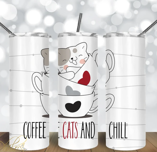 Coffee Cats and Chill Tumbler 20oz