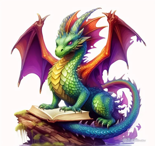 Dragon on Book Purple Wings Decal