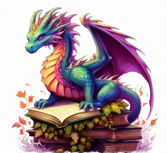 Dragon on Book with Vines Decal