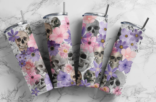 Flowers and Skulls Pink and Purple Tumbler 20oz