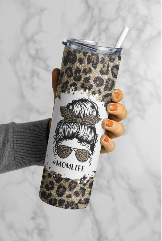 Mom Life Glitter Leopard Tumbler 20oz