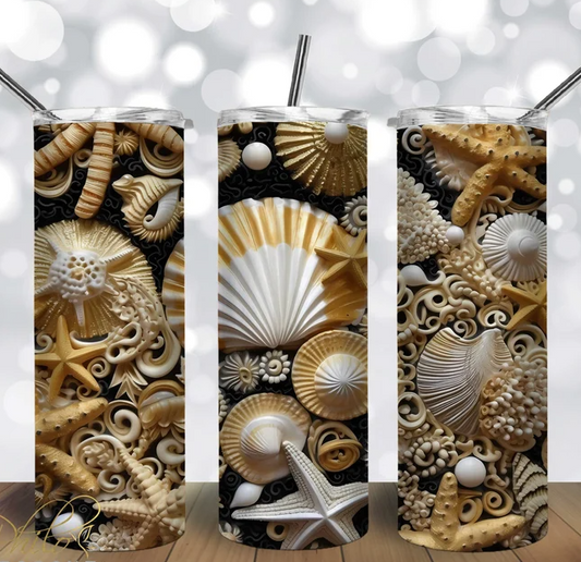 Pearls Seashells Gold Tumbler 20 oz