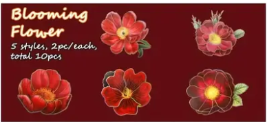 Red Blooming Flowers Holographic Decal