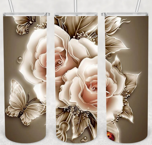 Roses Gold and Butterflies Tumbler 20oz