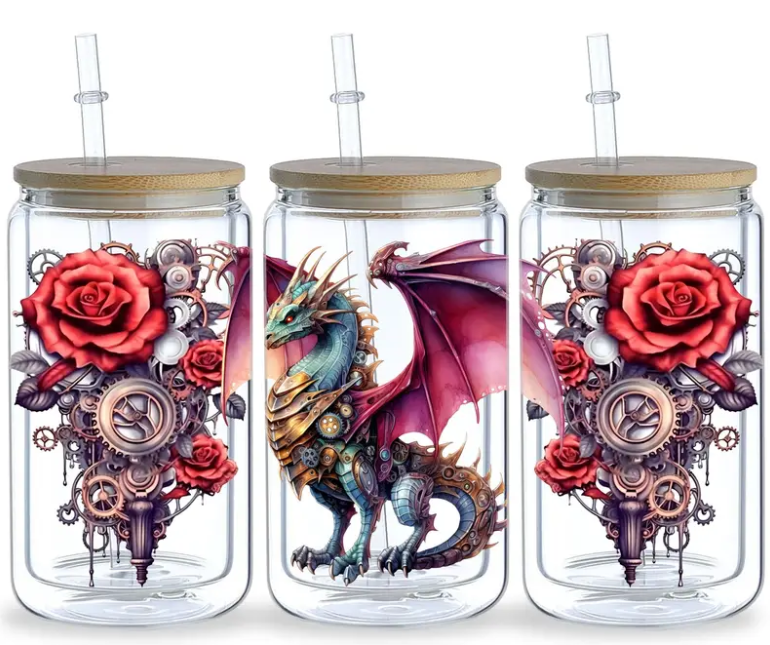 UV DTF Red Roses Dragon