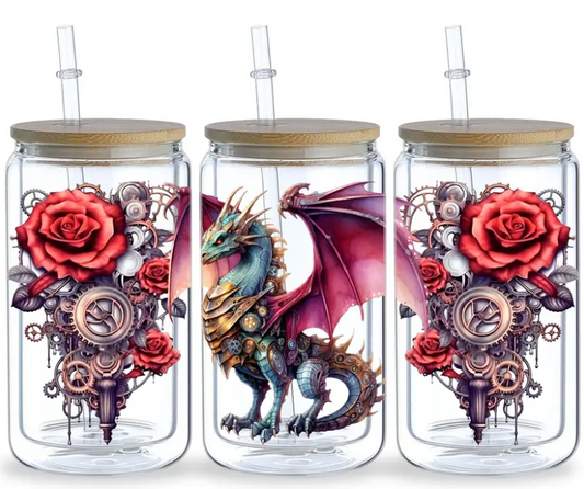 UV DTF Red Roses Dragon