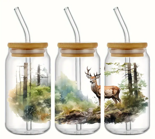 UV DTF Transfer Elk Mountain Forest Design