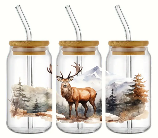 UV DTF Transfer Elk Snow Mountain Forest Design