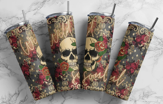 Wild Soul Skull and Flowers Tumbler 20oz