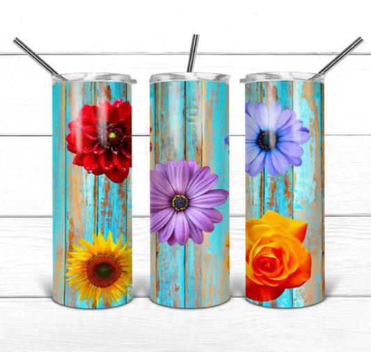 Flowers and Wood Grain Tumbler 20oz