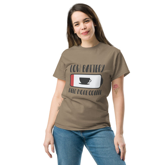 Low Battery Need Coffee Unisex classic tee