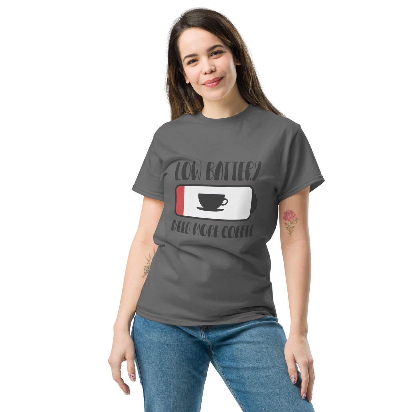 Low Battery Need Coffee Unisex classic tee