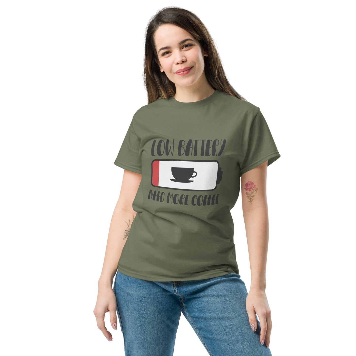 Low Battery Need Coffee Unisex classic tee