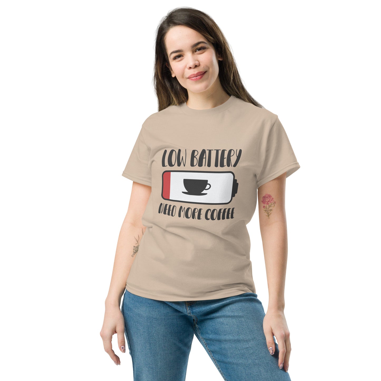 Low Battery Need Coffee Unisex classic tee