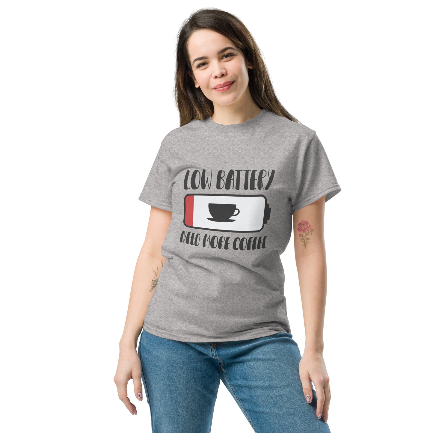 Low Battery Need Coffee Unisex classic tee